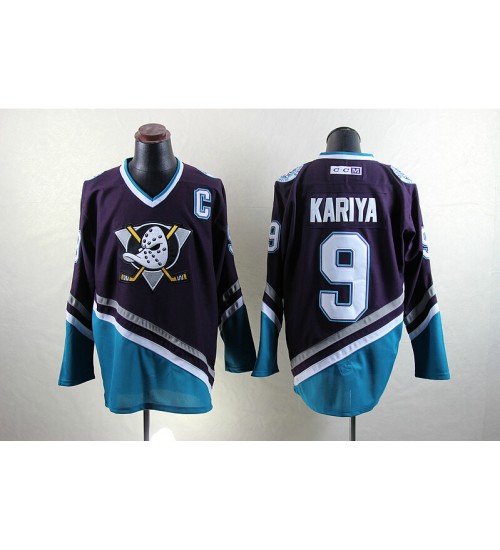 Custom Anaheim Mighty Ducks 9 Paul Kariya Movie Hockey Jersey Purple C Patch